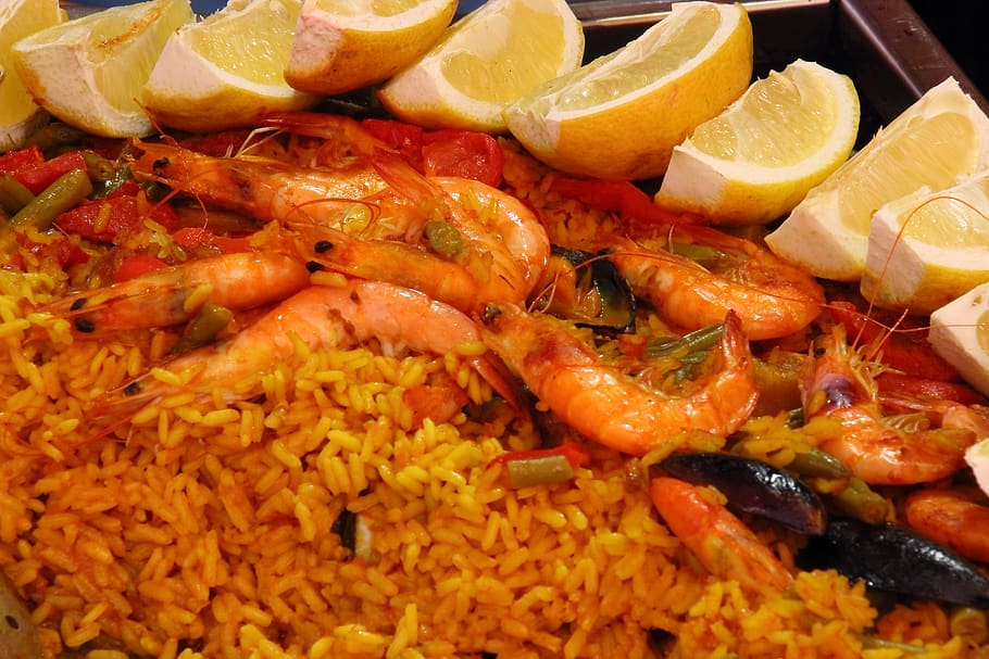 Paella rice dish